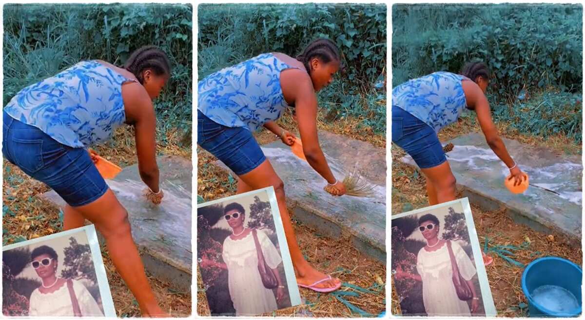 Video: This lady visited her late mother's grave, see what she did when she got there