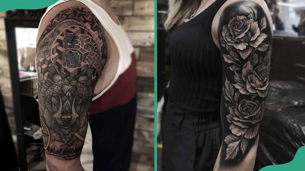 Blackwork half-sleeve tattoos