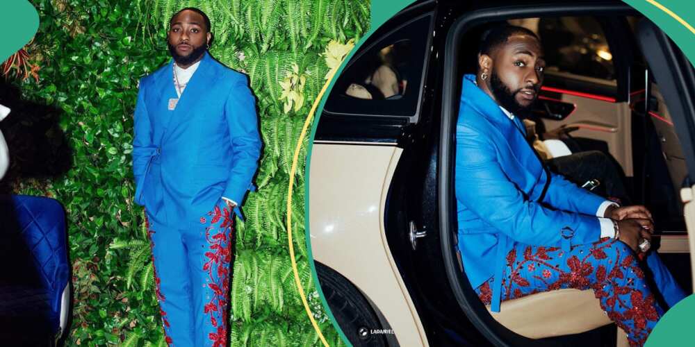 Davido's expensive hand-stitched blue suit trends