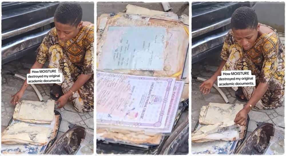 Photos of Simbi, a lady whose documents were destroyed by moisture.