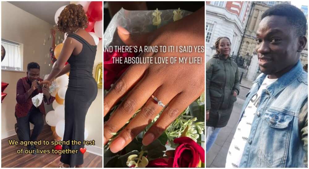 Photos of Chioma Gift as she gets marriage proposal from her man in the UK.