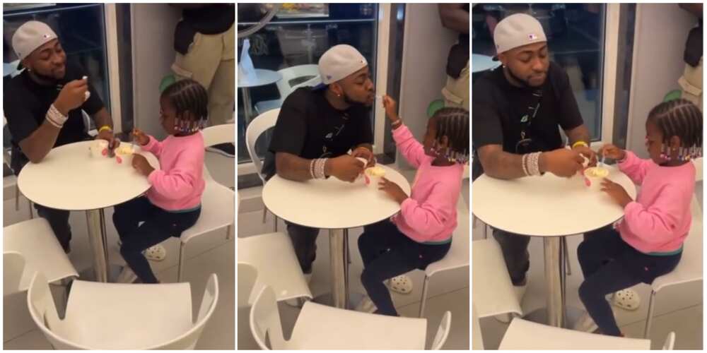 Doting Dad Davido Takes Daughter Imade out for an Ice-Cream Treat, They Feed Each Other in Sweet Video