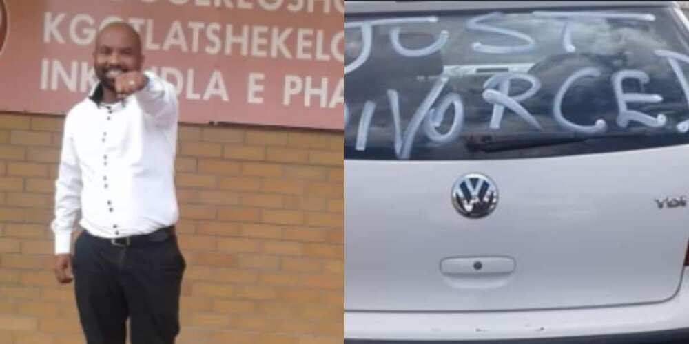PHOTOS: Man causes massive stir as he announces divorce from his wife on the back screen of a car