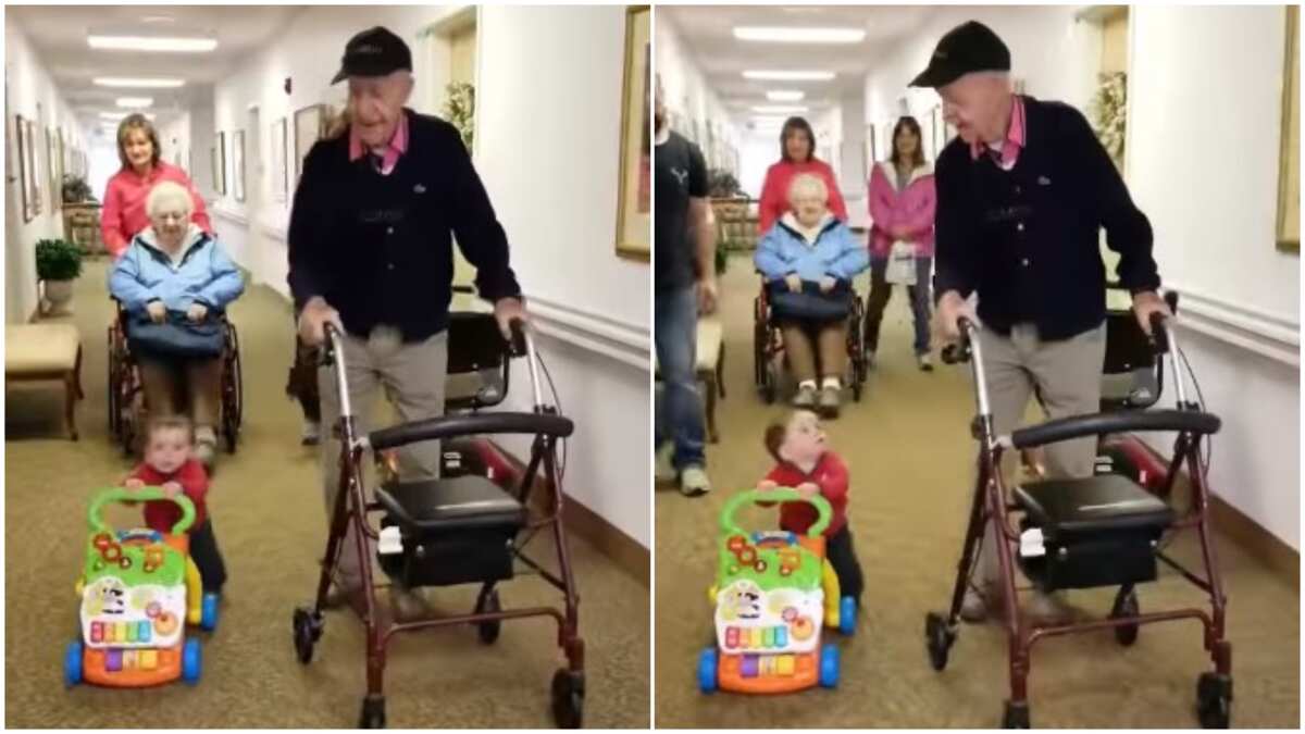 Baby and grandpa use walkers in viral video, kid does exactly like old man, many react