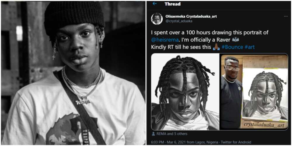 Rema rewards artist who spent over 100 hours drawing a portrait of him with 200k, Nigerians react
