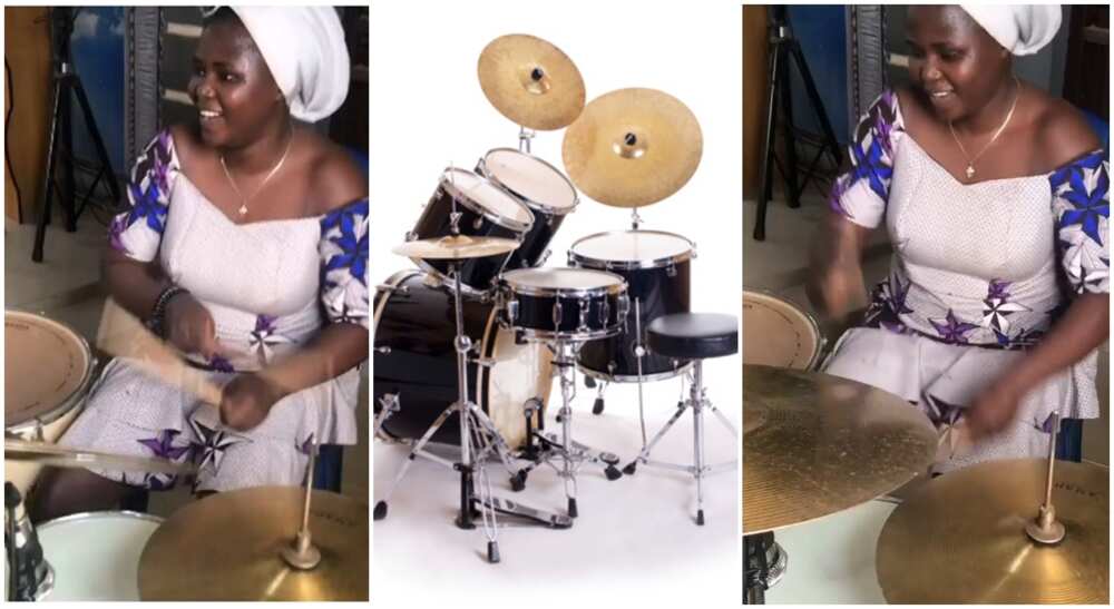 Female drummer seen performing wonders in church thought to be in Nigeria.