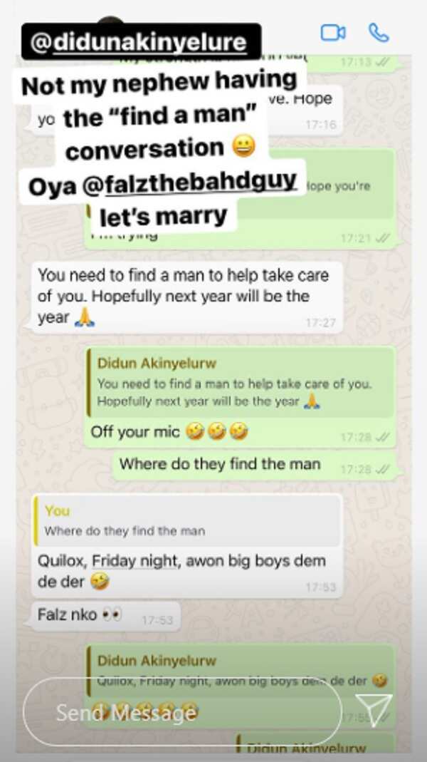 Toke Makinwa's nephew advises her to find a man, suggests Falz