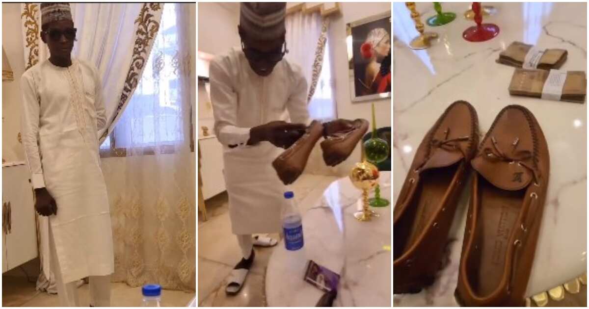 Watch how this Nigerian madam surprised her gateman with N802 Louis Vuitton shoe and bundles of cash