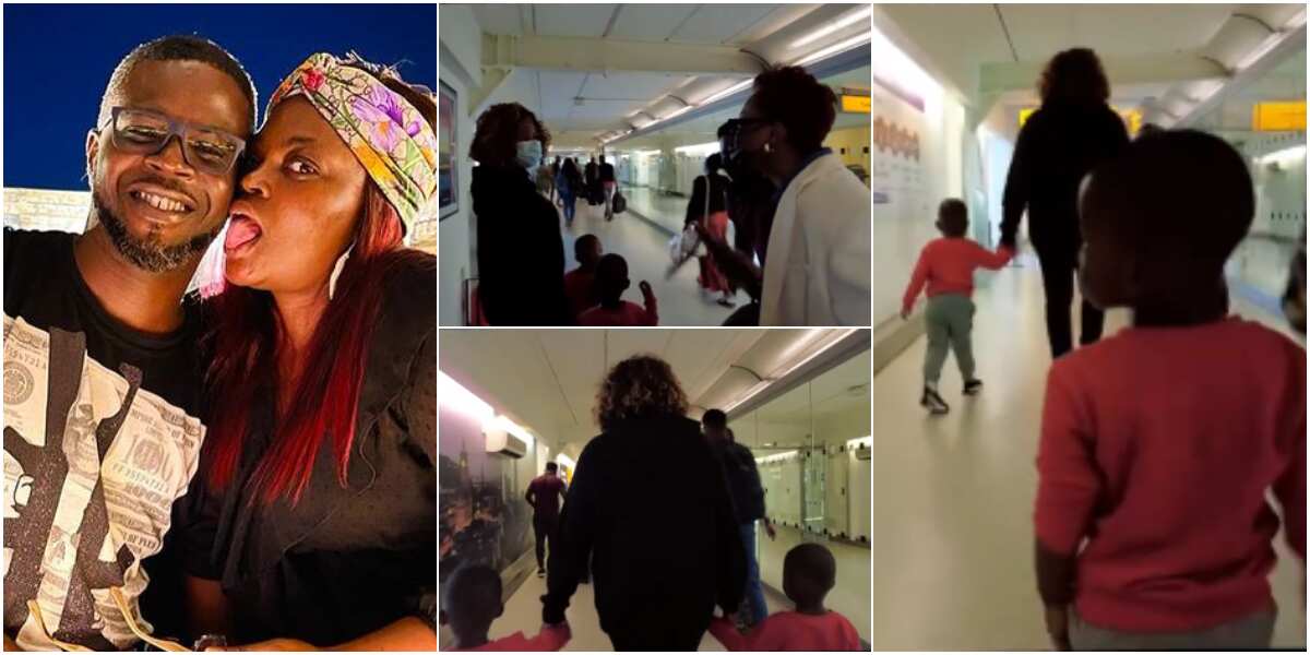 Bello family in London: Funke Akindele's twin sons all grown up as video shows moment they landed abroad