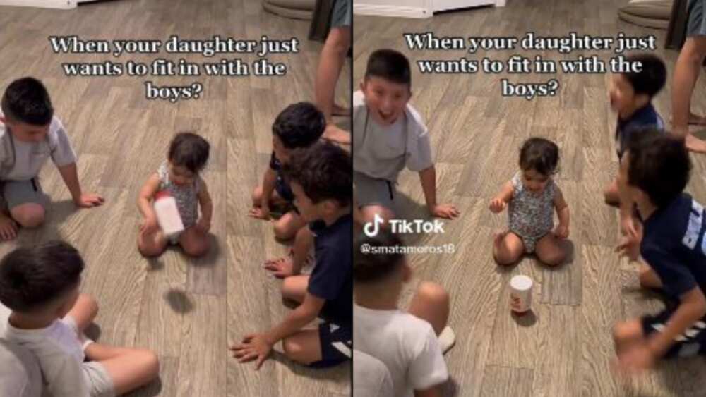 Little girl expertly flips bottle Little girl expertly flips bottle