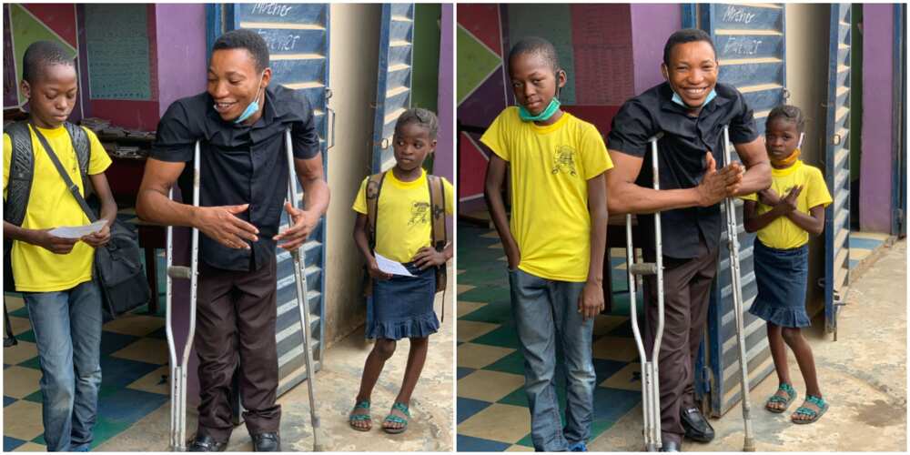Physically challenged man surprises 2 strange kids, shows up and pays their school fees, Nigerians react
