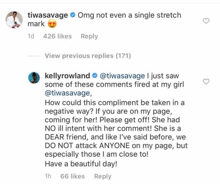 Kelly Rowland defends Tiwa Savage after trolls dragged her over stretch marks comment (screenshot)