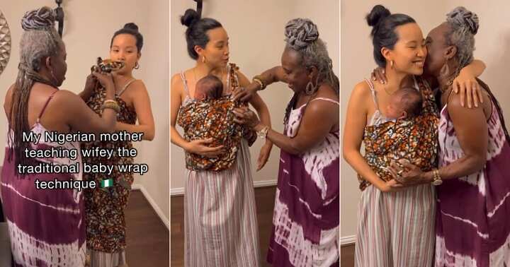 Nigerian woman helps oyinbo daughter-in-law carry her baby