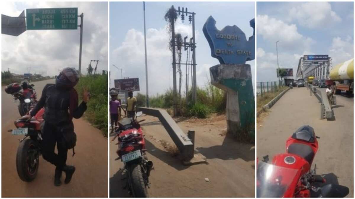 Nigerian lady rides her motorcycle from Lagos state to Onitsha and back in 17 hours, many react (photos)