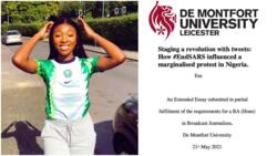 Nigerian lady writes about EndSARS protest as school project in UK university, many want to read it