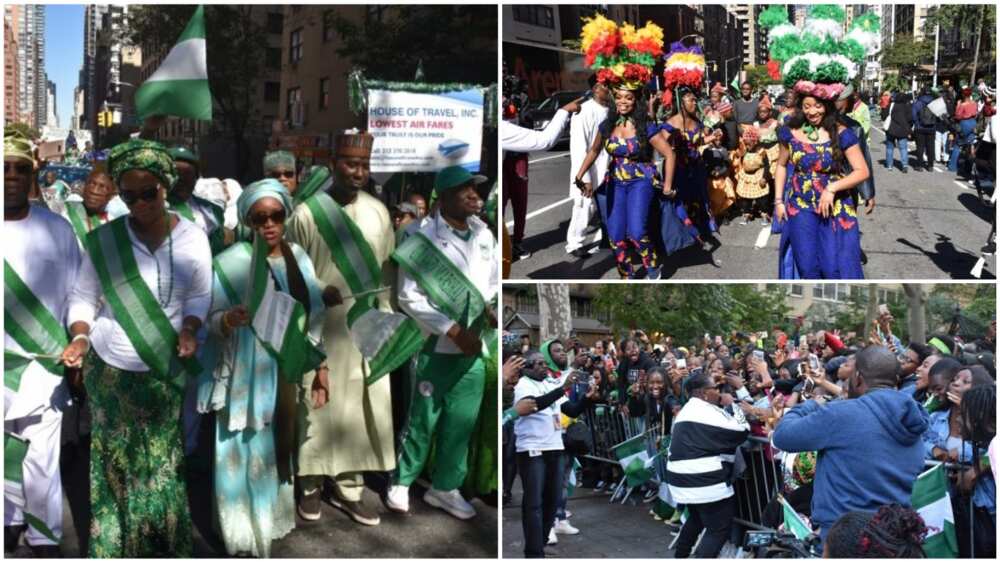Nigerians during the parade were donned in outfits that reflect the country's colour.