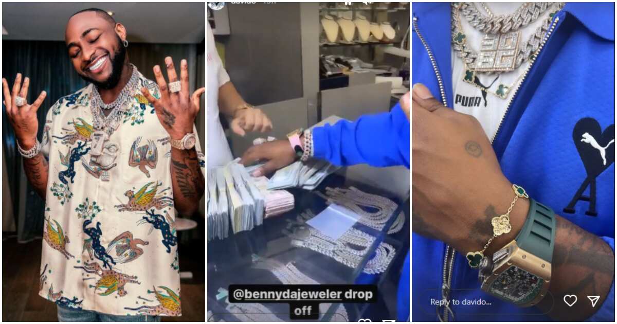 See the moment Davido stormed 'oyinbo' jeweller's store with raw cash for new accessories (video)