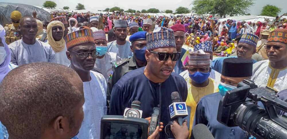 Babagana Zulum speaking with journalists in Borno