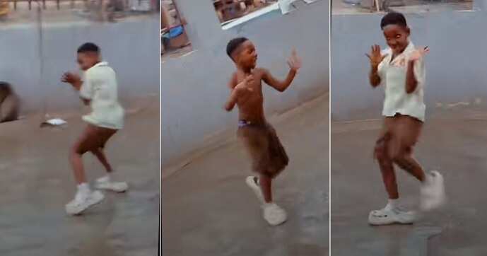 Little boy dances in video, little boy does legwork