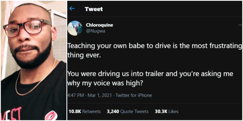 Hilarious reactions as man shares experience as girlfriend's driving tutor