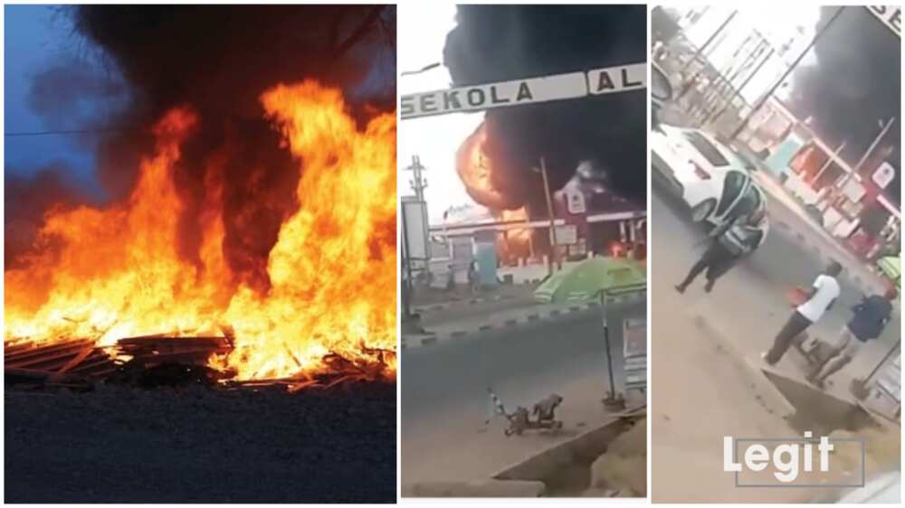 Breaking: Petrol Station on Fire in Ibadan, People Scamper For Safety