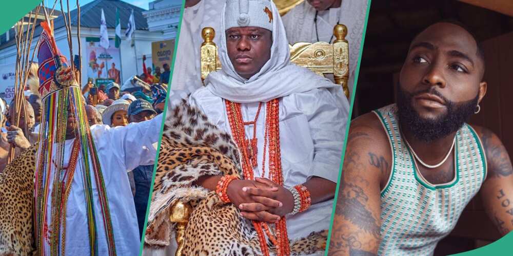 Ooni of Ife at the Olojo Festival, singer Davido Ooni of Ife at the Olojo Festival, singer Davido
