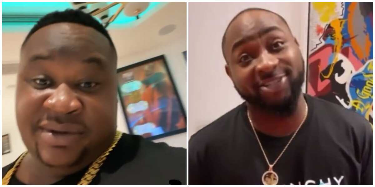 Cubana Chiefpriest hangs out with Davido at his Banana Island home, shares video