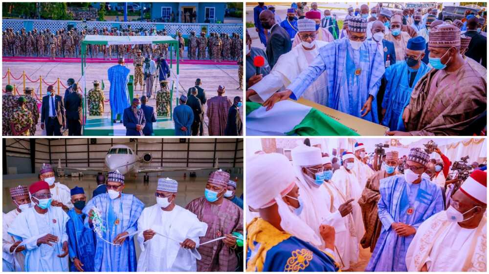 Photos emerge as Buhari visits Borno state, commissions new projects
