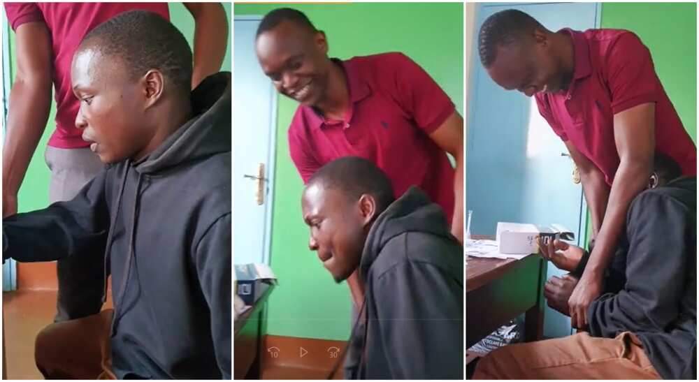 Photos of a man scared of needle at the hospital.