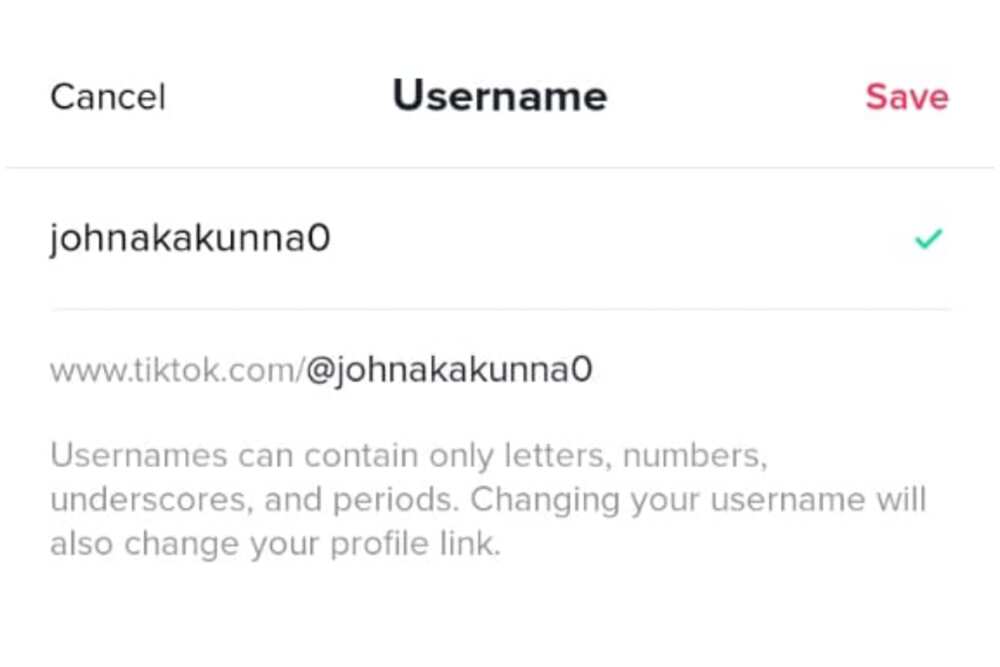 Changing TikTok username