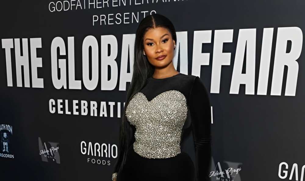 Hamisa Mobetto in a black and silver outfit at The Global Affair Pre-GRAMMYs Party