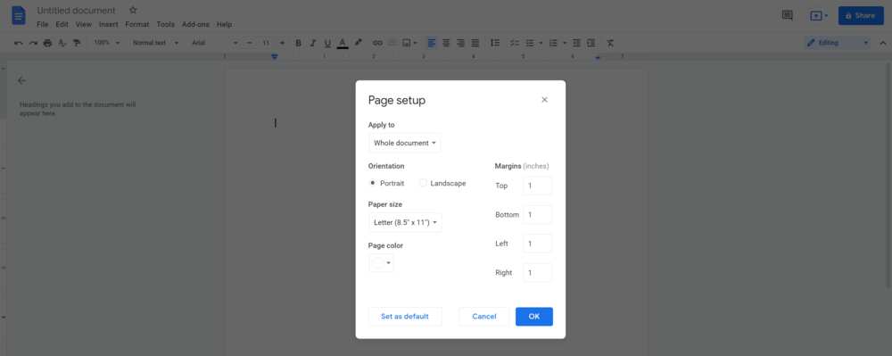 how to set margins in Google Docs