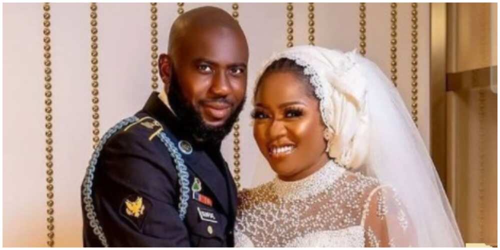 A photo of actress Yinka Solomon and her groom. A photo of actress Yinka Solomon and her groom.