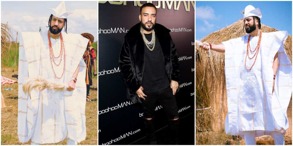 French Montana in agbada, French Montana on red carpet, French Montana in agbada