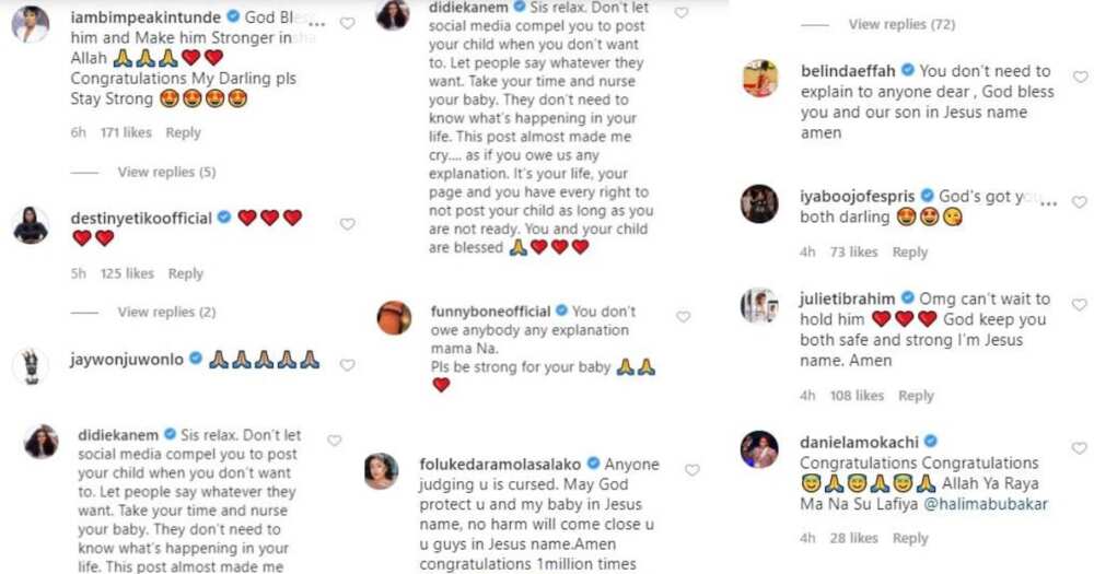 Celebrities react as Halima Abubakar says her child was born prematurely Celebrities react as Halima Abubakar says her child was born prematurely