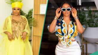 Toke Makinwa makes fashion statement in peach and black dress, amazes fans: "This is point and kill"