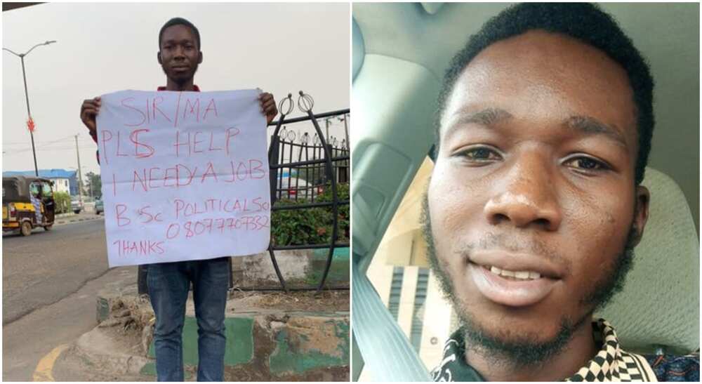 Photos of a Nigerian man who is looking for a job.