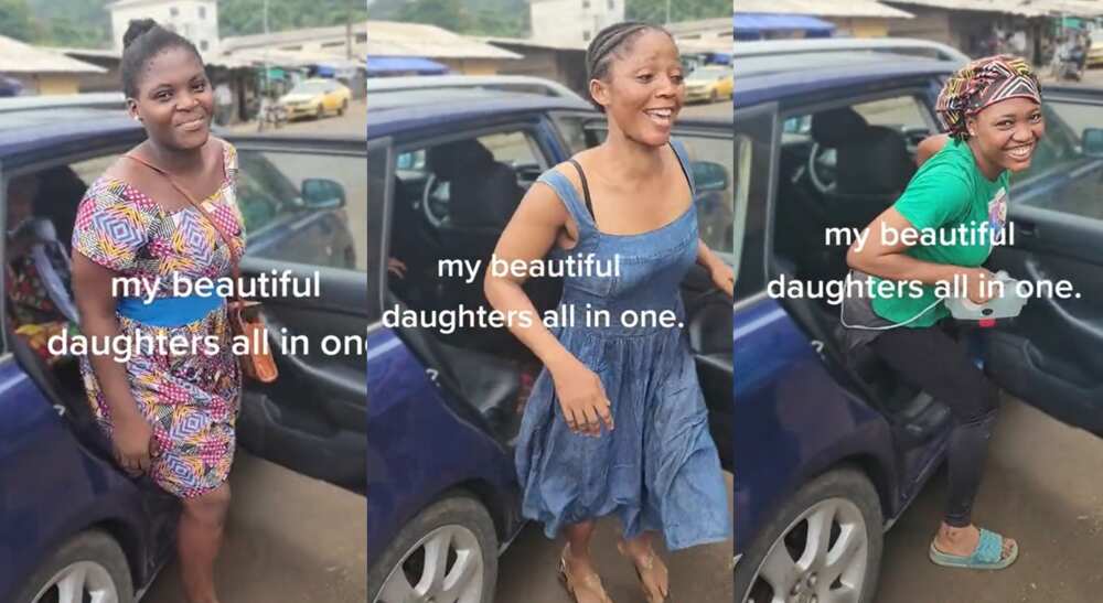 Photos of girls coming out of a car.