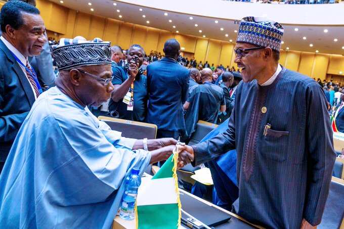 Buhari, Obasanjo reunite at African Union summit in Ethiopia