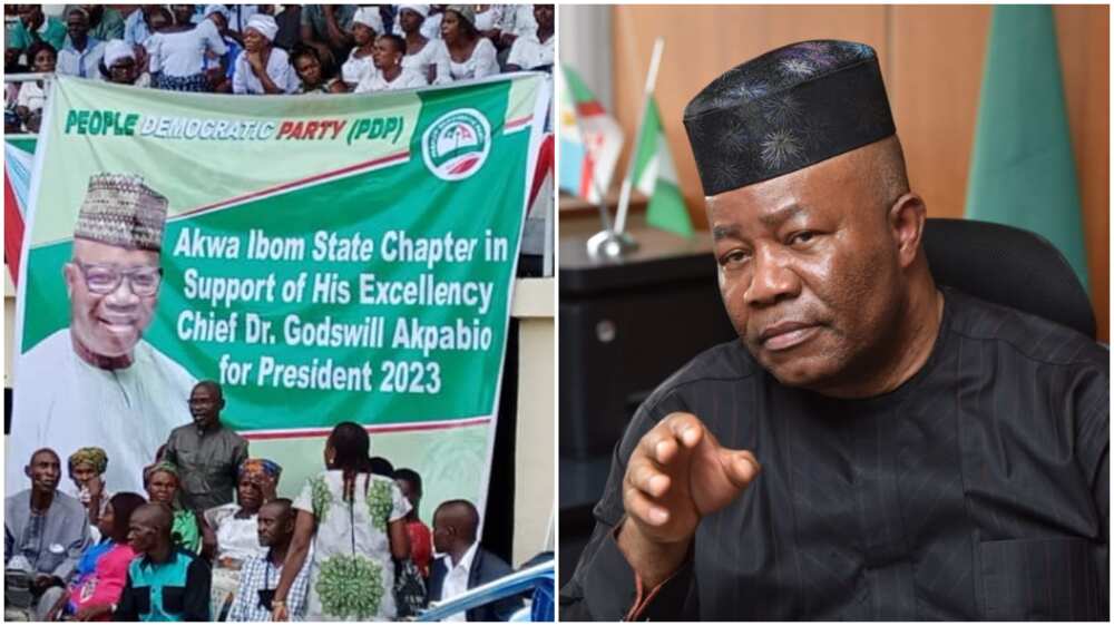 PDP Banner, Buhari's Minister, Godswill Akpabio, Presidential Declaration