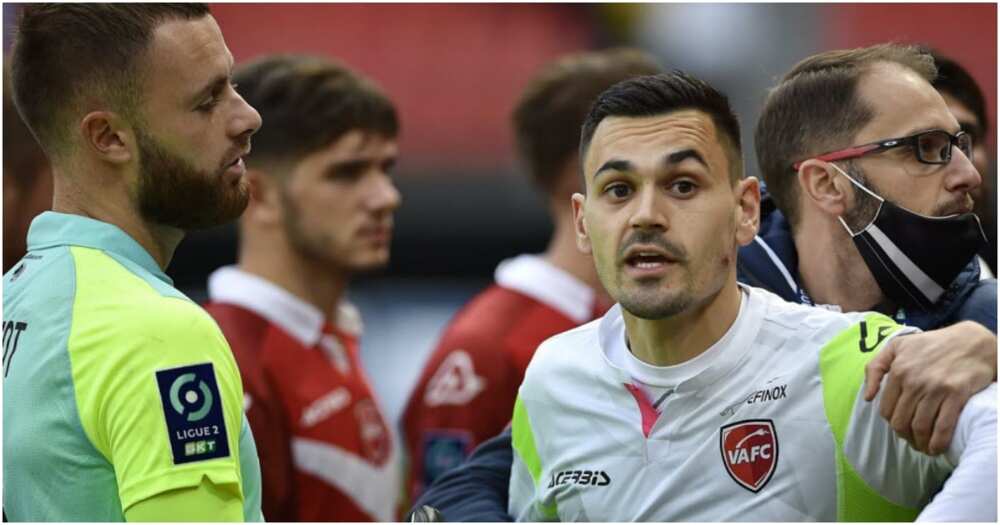Jerome Prior: Valenciennes keeper bitten on cheek during chaotic French Ligue 2 clash