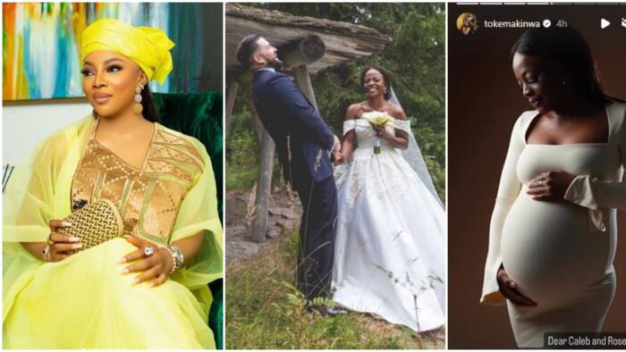 “I'm in awe of God”: Toke Makinwa's sister and 'oyinbo' hubby expecting 1st kid after 6 years of marriage