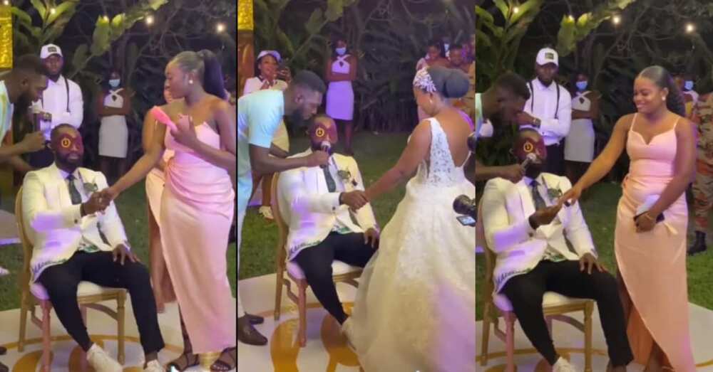Drama as groom is blindfolded & asked to find his bride among many ladies