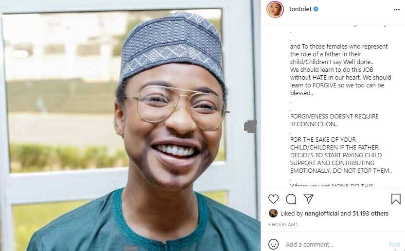 Screenshot of Tonto Dikeh's post.