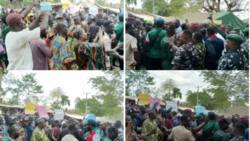 Photos emerge as protest rocks INEC office over declaration of guber result in APC-controlled state