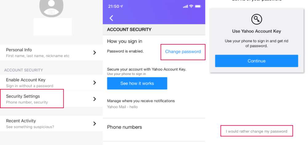 How to change Yahoo password on phone