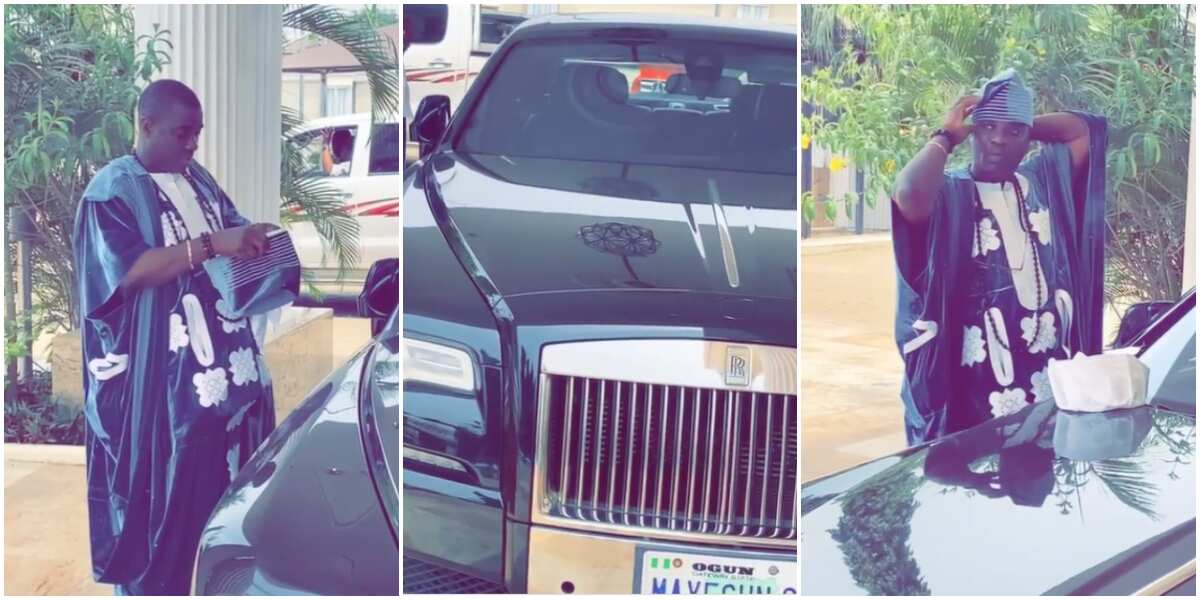 Fuji musician and Mayegun of Yoruba Land, Wasiu Ayinde, steps out looking classy in his Rolls Royce car