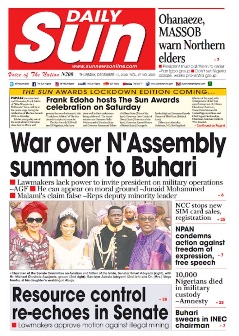 Newspaper review for Thursday, December 10: Senators, others oppose Buhari’s invitation by Reps Newspaper review for Thursday, December 10: Senators, others oppose Buhari’s invitation by Reps