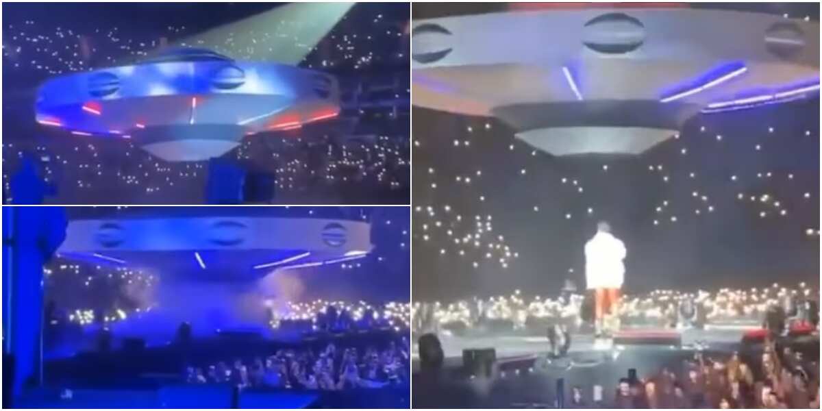 Video shows Burna Boy arriving his 02 Arena show in spaceship, many react to singer's grand entrance