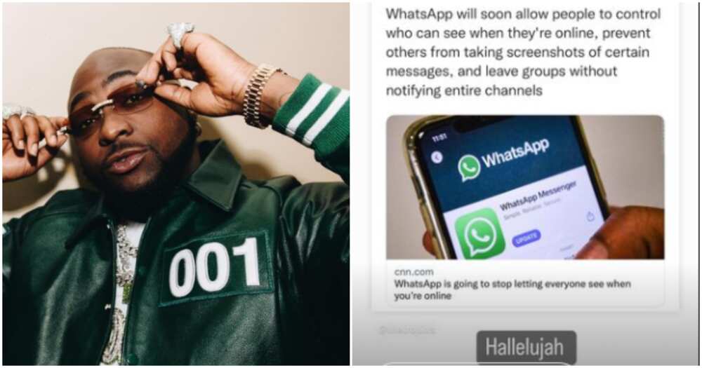 Davido's reacts to new WhatsApp update